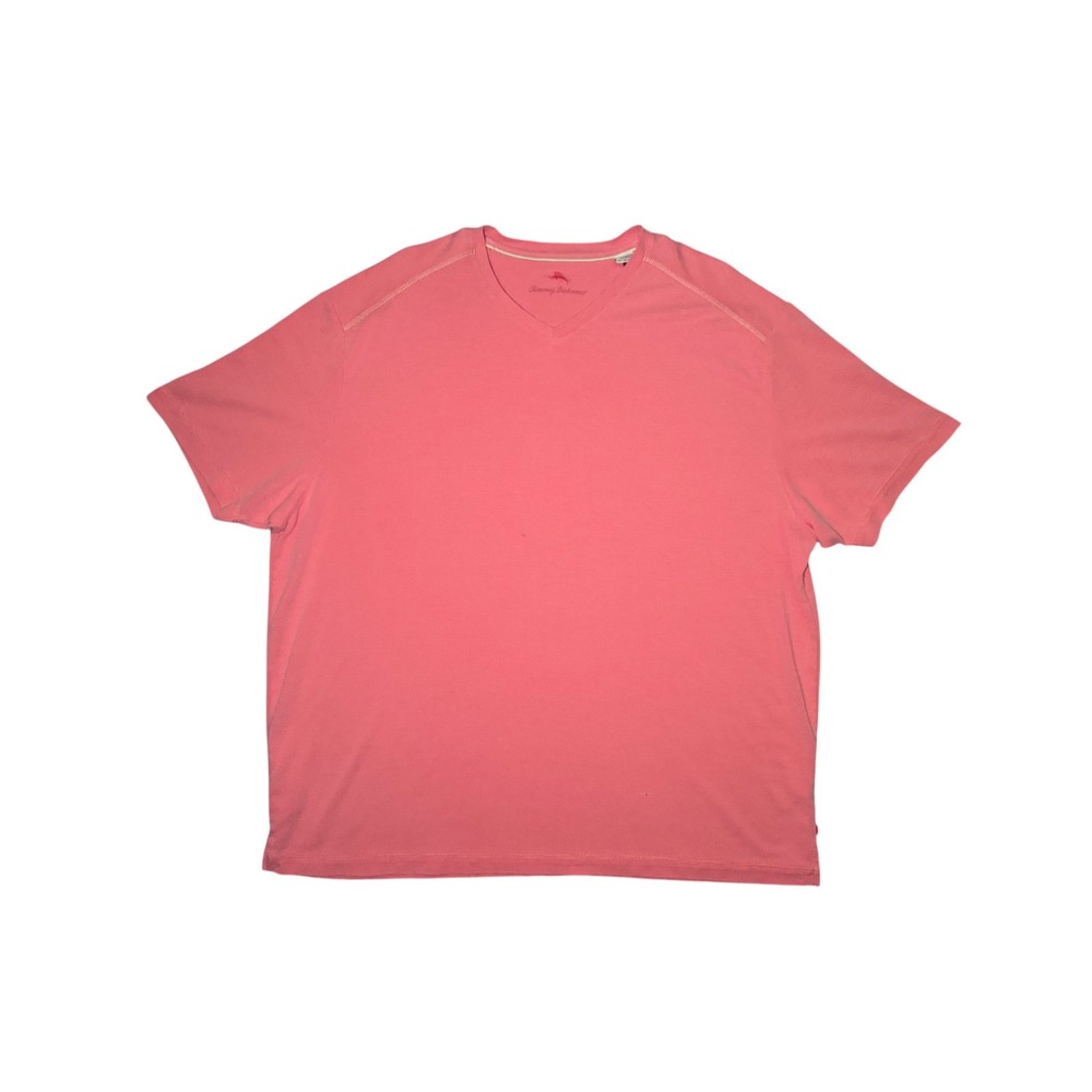 Tommy Bahama V-Neck Short Sleeve TShirt Mens XXL Coral Pink Textured Modal Blend
